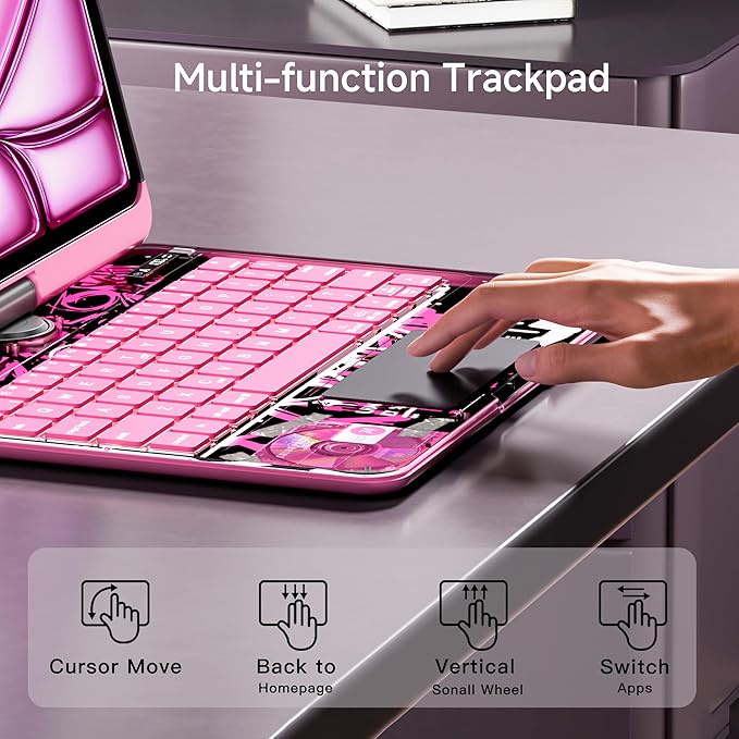 Keyboard Case for 12.9 inch iPad Pro 6/5/4/3rd Gen & 13 inch iPad Air (2025 M3, 2024 M2) Wireless Keyboard with Trackpad 7 Color Backlit, Transparent Protective Cover with Pencil Holder (Pink)