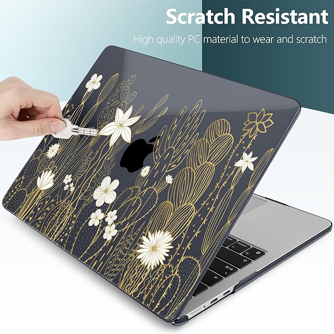TWOLSKOO for M4 MacBook Air 13.6 inch Case 2025-2022 Release M4 A3240 M3 A3113 M2 A2681, Plastic Hard Shell & Screen Protector & Keyboard Cover & Trackpad Film, Cute Cactus