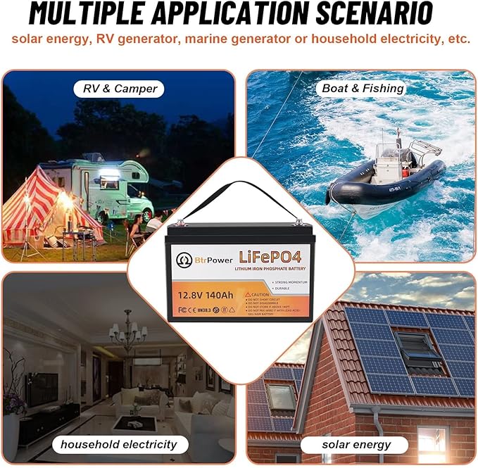 2 Pack 12V 140Ah LiFePO4 Deep Cycle Rechargeable lithium Battery Pack Built-in 100A BMS 5000-7000 Cycles Perfect for RV Solar Marine Overland Off-Grid Application