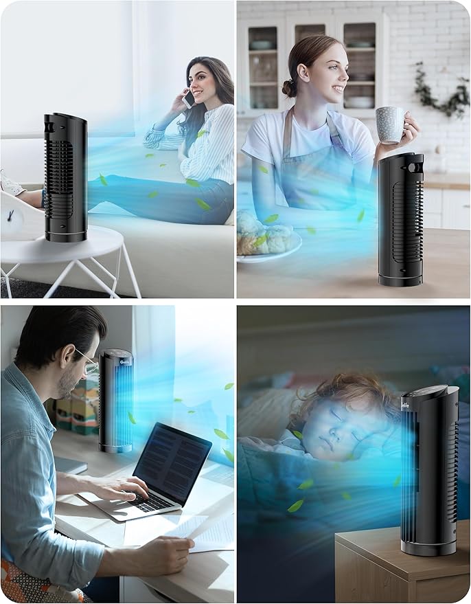 Grelife Tower Fan, 13" Electronic Model with Remote Control, 28dB Quiet Operation, 90° Wide Oscillation, 3 Speeds, 7.5H Timer, LED Display, Bladeless Safe Design for Bedroom Office Home Dorm and Desk