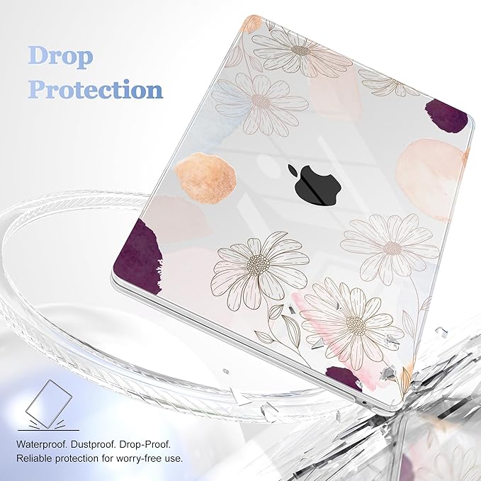 Case for MacBook Air 15 Inch 2025 2024 2023 Release M4 A3241 M3 A3114 M2 A2941, Hard Shell with Screen Protector & Keyboard Cover, Compatible with Touch ID - Floral