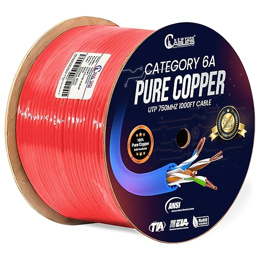Newyork Cables Cat6a Plenum Cable 1000ft - Certified 100% Solid Pure Copper CAT6 A Ethernet Cable – 23 AWG, 750 MHz, PoE++ - Unshielded Twisted Pair - Cat 6a 10 GB High Speed for Networking & Gaming