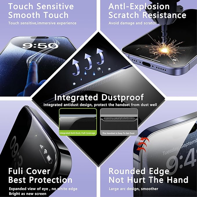 2 Pack Anti Blue Light Matte Screen Protector for iPhone 15 Plus and iPhone 14 Pro Max 6.7-Inch Auto Dust Removal, No Bubbles, Tempered Glass Film, Easy Installation