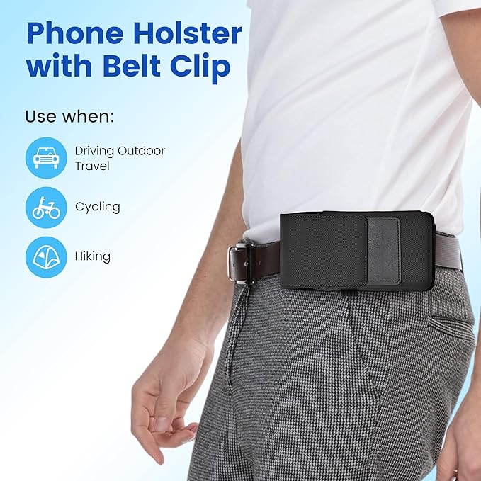Mopaclle Nylon Phone Holster for iPhone 17 Pro iPhone 16 Pro 16e 15Pro 14 13 12 11,Samsung Galaxy S25 S24 S23 S22 S21 Cell Phone Belt Holder with Carabiner Clip & ID Card Pocket Pouch for Men Women