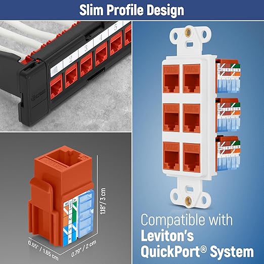 Everest 90° Angled RJ45 Cat5e Keystone Jacks 50-Pack in Orange - Slim Profile Female RJ45 Connectors - Cat 5e Keystone Jack - Compatible with 90° Angled Speed Termination Tool - easyJACK (B094WB91H3)