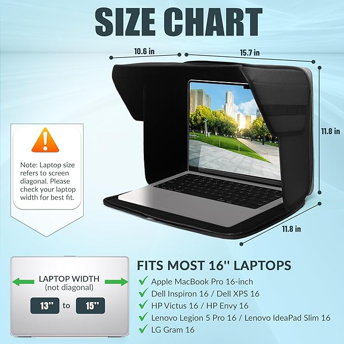 Laptop Sun Shade Bag - Fits Up to 16" Laptops, Provides Privacy, Glare Protection - Ideal Laptop Sun Shade for Working Outside