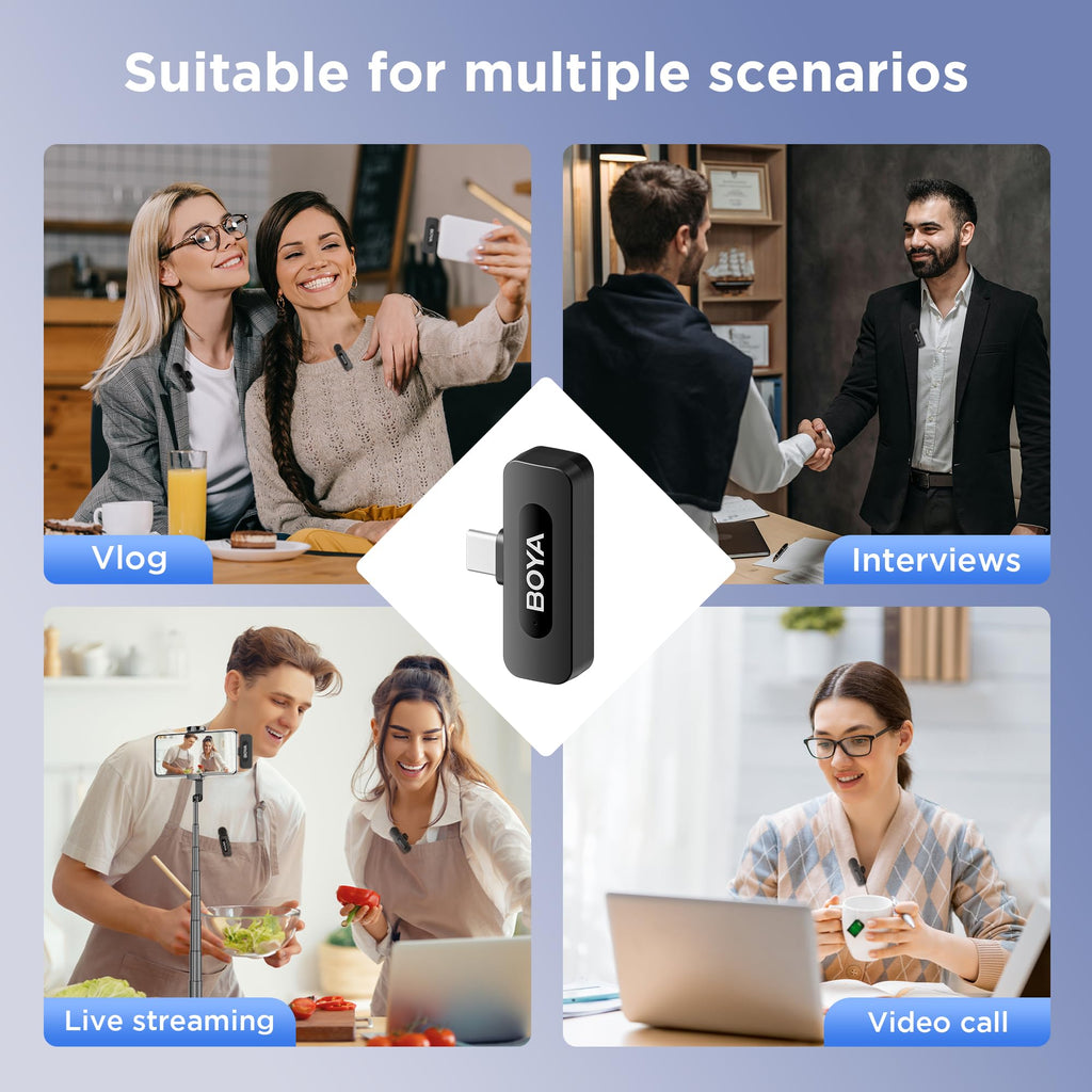 BOYA BY-V30 Wireless Lavalier Microphone,USB Type-C Mini Laple Mics for iPhone16,Android Smartphone,36H Battery,Noise Reduction,328FT Range Clip-on Condenser Mic for YouTube Interview TikTok