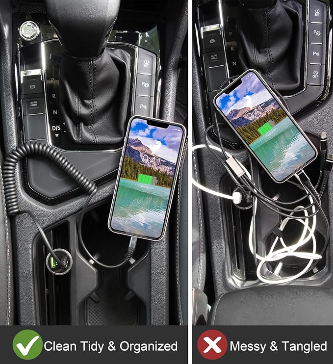 iPhone Charger Cable for Car [3FT+6FT], Coiled Lightning Cable [Apple MFi Certified] 2 Pack Lightning Cord Compatible with iPhone14 13/12/11 Pro Max/XS MAX/XR/XS/X/8/7/Plus/6S iPad/iPod-Black