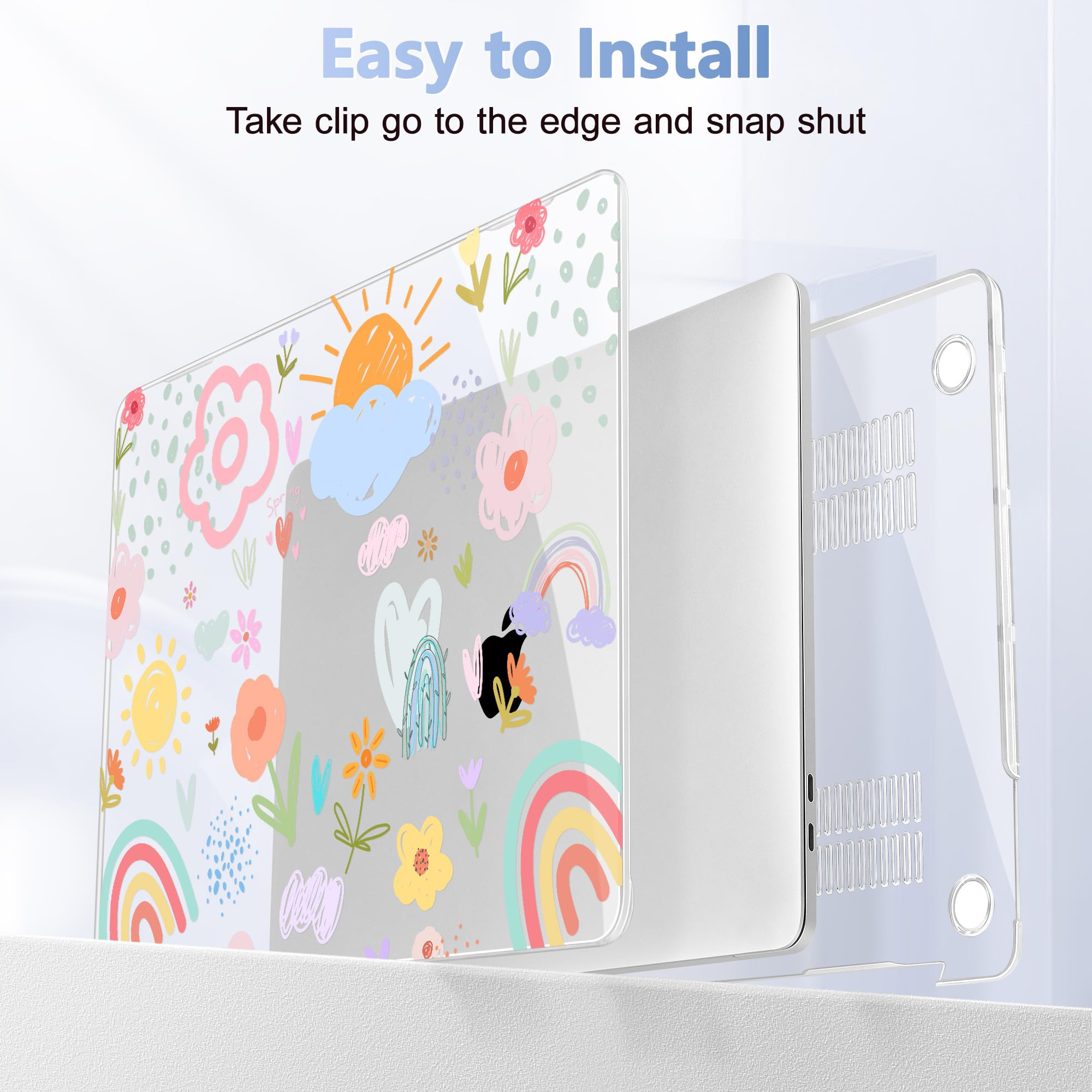 May Chen Case for MacBook Pro 13 inch M2 2023,2022,2021,2020 A2338 M1 A2251 A2289, Plastic Hard Shell Case for MacBook Pro 13" with Touch Bar Fits Touch ID, Rainbows Flowers