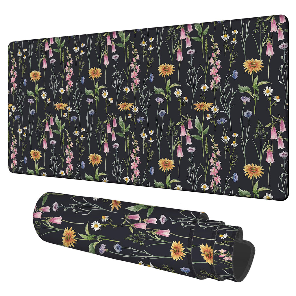 NITAHHHY Large Mouse Pad Field Flowers Gaming Desk Pad Computer Keyboard Non-Slip Waterproof Mouse Mat with Rubber Base and Stitched Edges Entertainment Office Writing Desk Mat 35.4 x 15.7 Inches