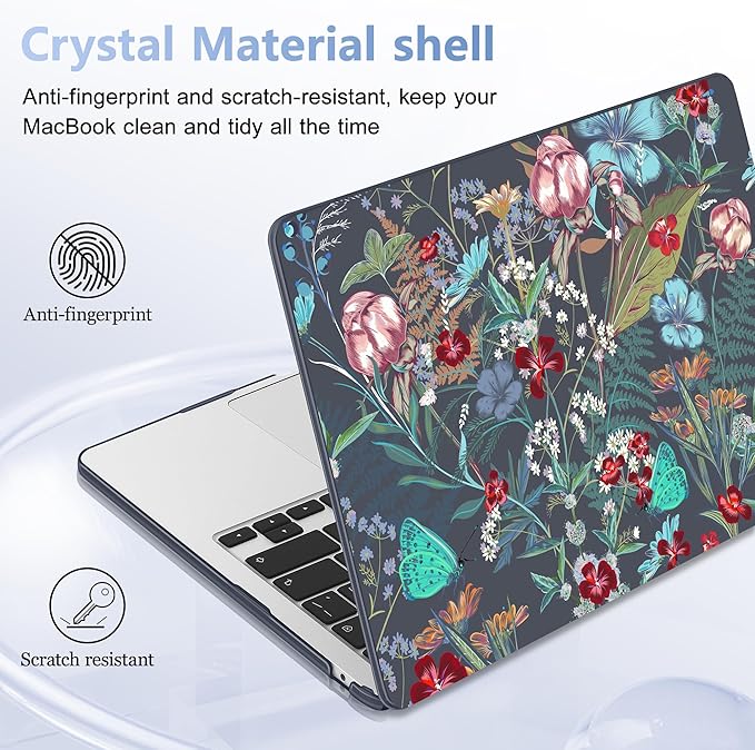 Case for MacBook Air 15 Inch 2025 2024 2023 Release M4 A3241 M3 A3114 M2 A2941, Hard Shell with Screen Protector & Keyboard Cover, Compatible with Touch ID, Flowers & Herbs