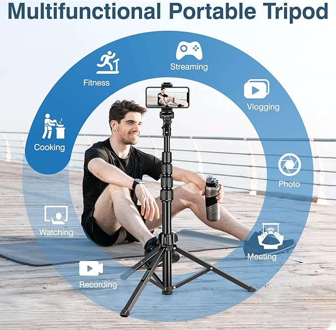 72" Tripod for iPhone, Phone Tripod with Remote, Black Aluminum, Compatible with Smartphone/Camera/Gopro, Cellphone Tripod Stand for Video Recording Selfies Vlogging