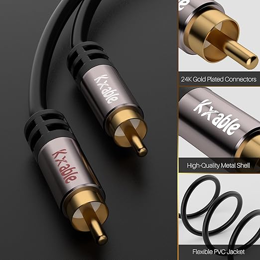 RCA Cable 125FT, 2RCA Male to 2RCA Male Stereo Audio Cable,【Oxygen-Free Copper, Hi-Fi Sound, Double Shielded】 2 RCA Car Audio Subwoofer Cord for Home Theater, HDTV, Amplifier, Hi-Fi System, Speaker
