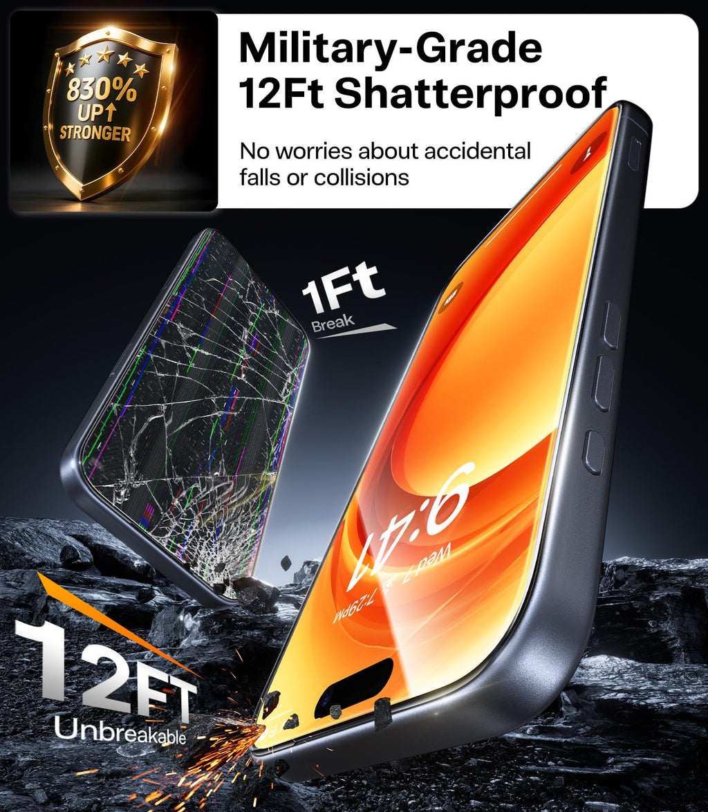 TORRAS Military-Grade Shatterproof for iPhone 16 Pro Max Screen Protector [9H+ Aerospace Tempered Glass＆ One-Step Installation] Full Coverage Fit Bubble Free Top-Notch Protection, 2 Pack, GlassGo X