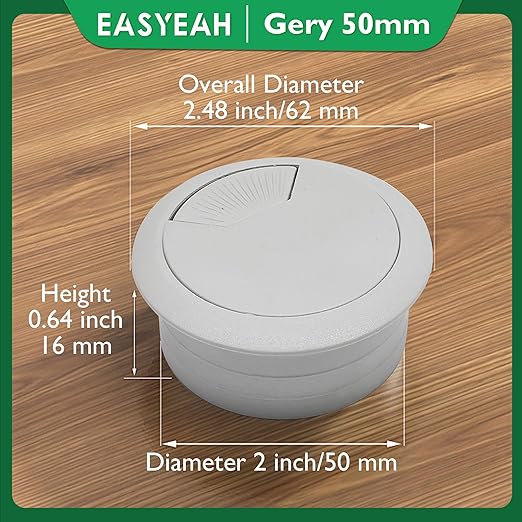 2 Pcs Desk Grommet 2" / 50 mm, Desk Cord Hole Cover, Cable Grommet ABS Plastic, Desk Hole Grommet for Home & Office Pc, Detachable Adjustable Cable Cord Organizer-Light Grey