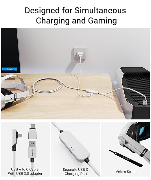 Syntech Link Cable with Charging 16FT Compatible with Oculus/Meta Quest 3S/3 Accessories, Quest2/Pro, Pico4, Next-Gen VR Cable with USB 3.0 A to C Adapter for SteamVR, Charge & Link Simultaneously