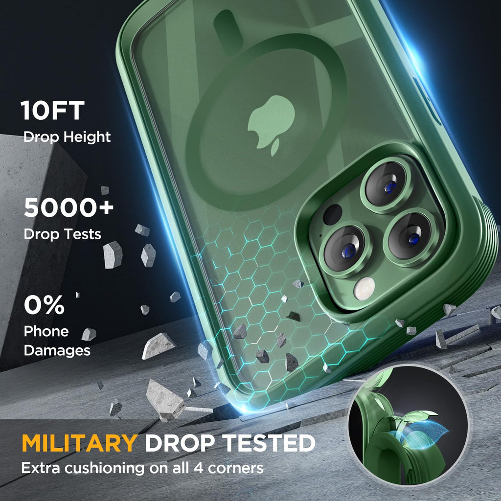 Miracase for iPhone 13 Pro Case 6.1",Full-Body Protection,Clear Bumper Case with Built-in 9H Tempered Glass Screen Protector,Military-Grade Drop Protection Outdoor Phone Case for iPhone 13 Pro,Green