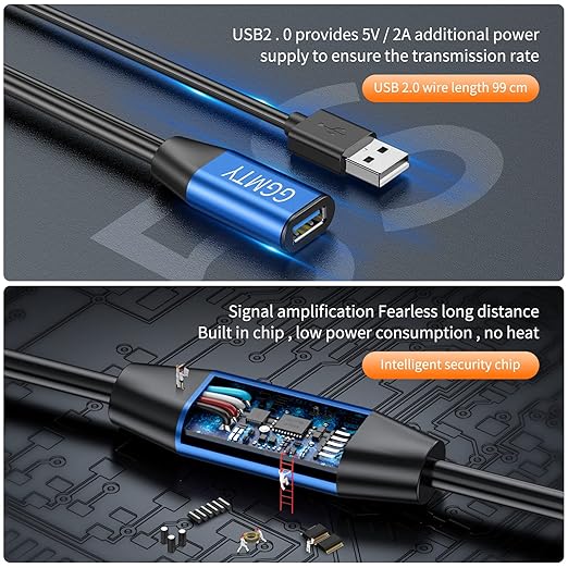 USB 2.0 Type A Male to A Female Active Repeater Extension Cable 100ft, High Speed 480 Mbps
