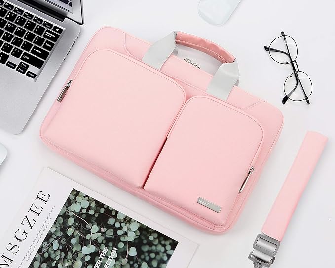 Lacdo 360° Protective Laptop Shoulder Bag, 14 inch Computer Bag for 14 inch New MacBook Pro M4/M3/M2/M1 Chips Pro Max A3112 A3401 A3185 A2918 A2992 A2779 A2442 2024-2021 Computer Messenger Bag, Pink