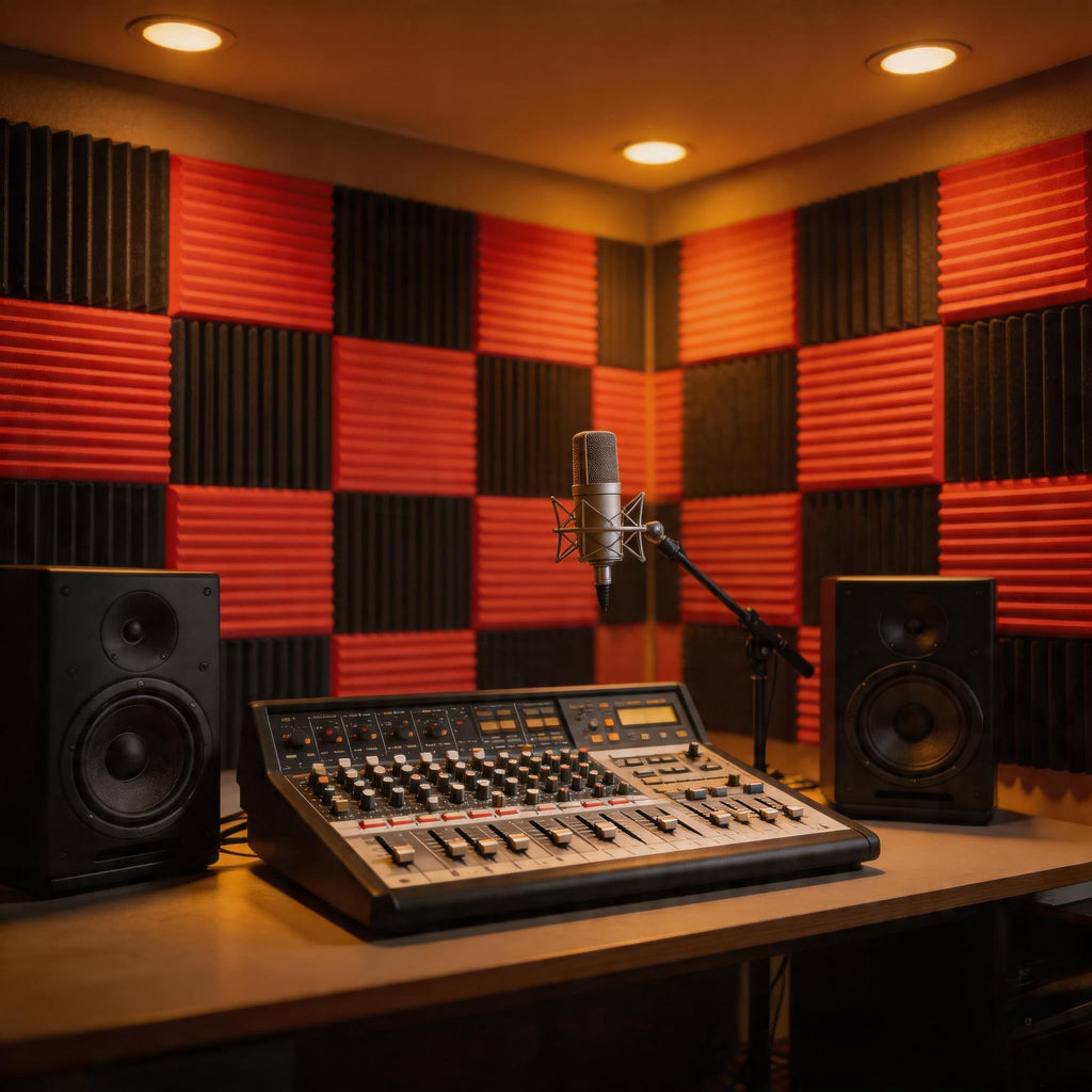 96 Pack Black/RED 12 "X 12 "X1" Acoustic Panels Studio Soundproofing Foam Wedge Tiles(Accompanied By Double-Sided Adhesive Tape)