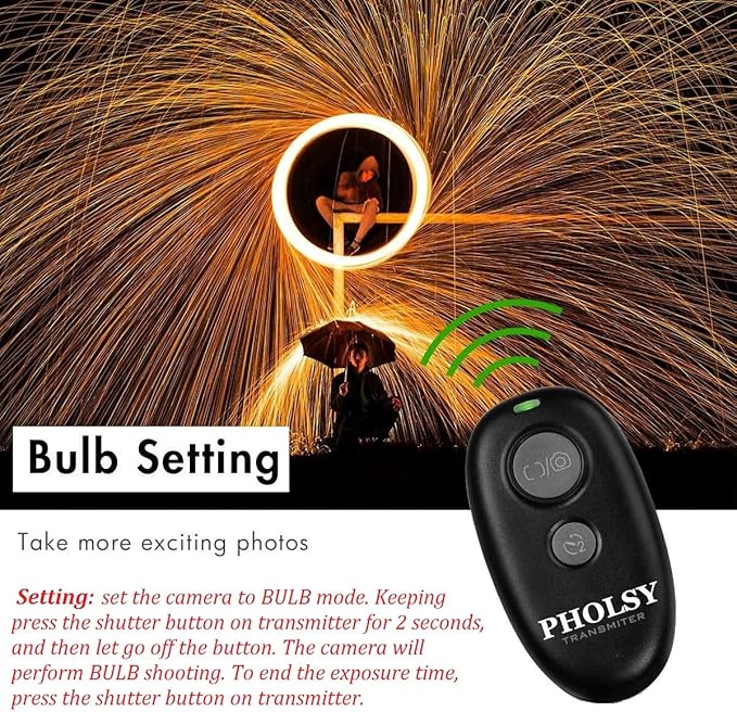 PHOLSY Wireless Shutter Release Camera Remote Compatible with Nikon Z5 Z8 Z9 Z7ii Z6 Z6ii D750 D780 D7500 D7200 D5600 D5500 P7700 P7800 P950 D90 D4 D5 D6 D800 D850 D810 D700 D300 D200 COOLPIX Series
