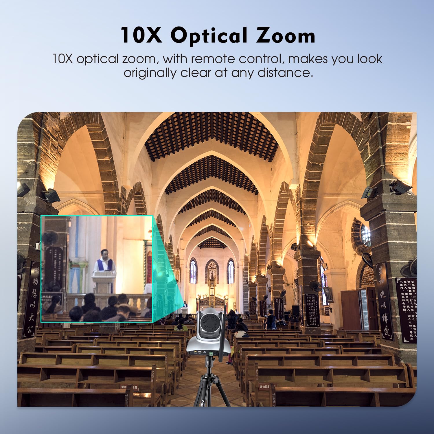 TOALLIN Wireless PTZ Conference Room Camera, 10X Optical Zoom, 1080P Full HD Video Calling and Streaming, Wireless Conference Webcam for Video Conferencing/Church Services Worship/Online Teaching