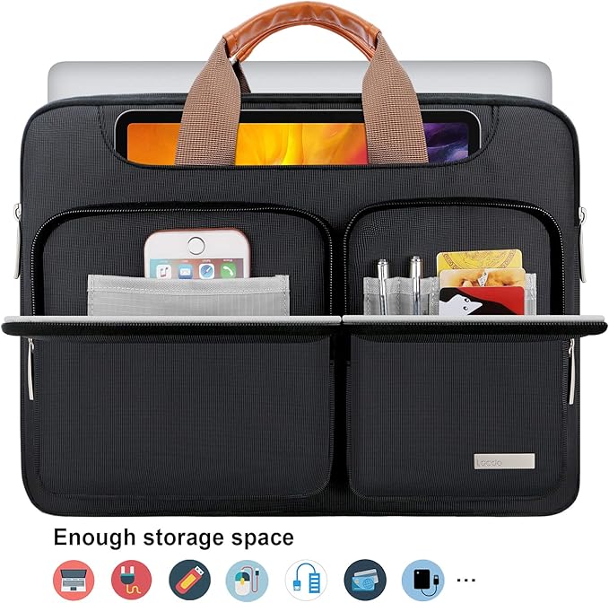 Lacdo 360° Protective Laptop Shoulder Bag for 13 inch New MacBook Air M4 A3240 2025, M3 A3113, M2 A2681, M1 A2337 A2179 A1932 2024-2018 | 13 inch MacBook Pro M2 M1 A2338 A2251 A2289 Computer Bag,Black