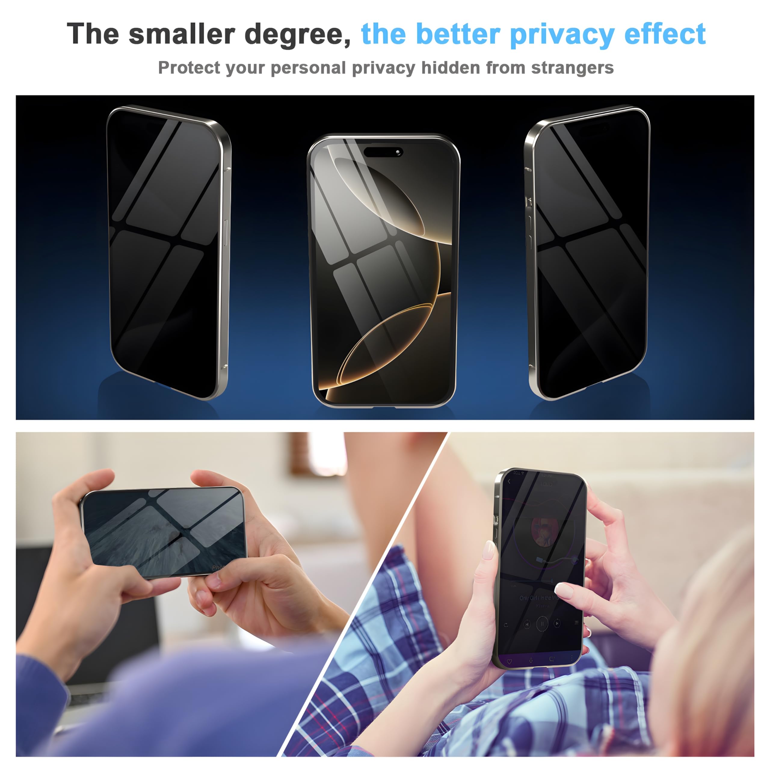 Privacy Magnetic Case for iPhone 16 Pro Max with Metal Titanium Frame Privacy Screen Protector & Camera Lens Protector, Magnetic Adsorption Double Sided Glass Case Anti Peep Anti Spy Phone Cover