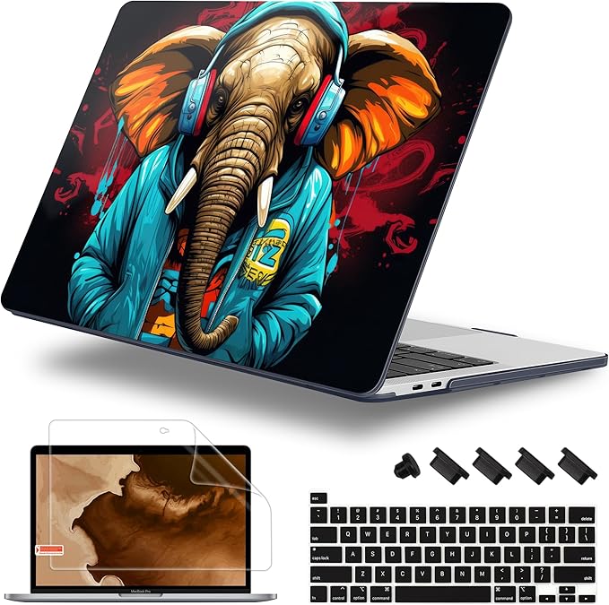 for MacBook Pro 16 inch Case 2019 2020 Release Model A2141, Plastic Hard Shell Cover with Keyboard Cover & Screen Protector for MacBook Pro 16 inch with Touch Bar & Touch ID, Elephant Hoodie