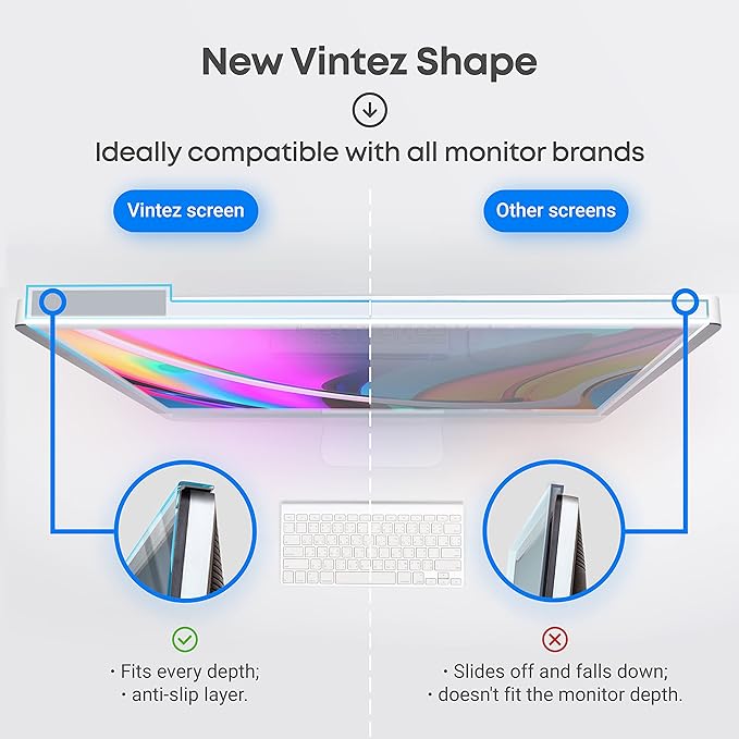 VINTEZ Blue Light Screen Protector for 22 Inch Computer Monitor and Laptop – Anti-UV Blue Light Blocking Film for Desktop PC, Eye Protection Filter, 19.2" x 12.4", 1 Pack