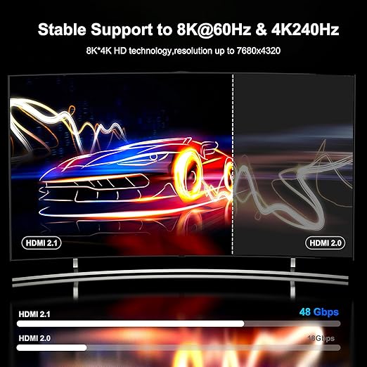 8K Fiber Optic HDMI Cable 100 FT, 8K@60Hz 4K@240Hz, Thin Extra Long HDMI Cable 48Gbps Ultra High Speed, Dynamic HDR, eARC, HDCP 2.2&2.3, 3D, Compatible for PS4/5/Xbox/TV/Laptop/Monitor