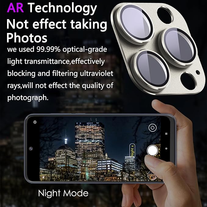 2 Pack Camera Lens Protector for iPhone 16 Pro/iPhone 16 Pro Max,[Not Easy to Breakn ] AR Tempered Glass Strong Adsorption Metal Camera Cover Screen-Titanium Grey