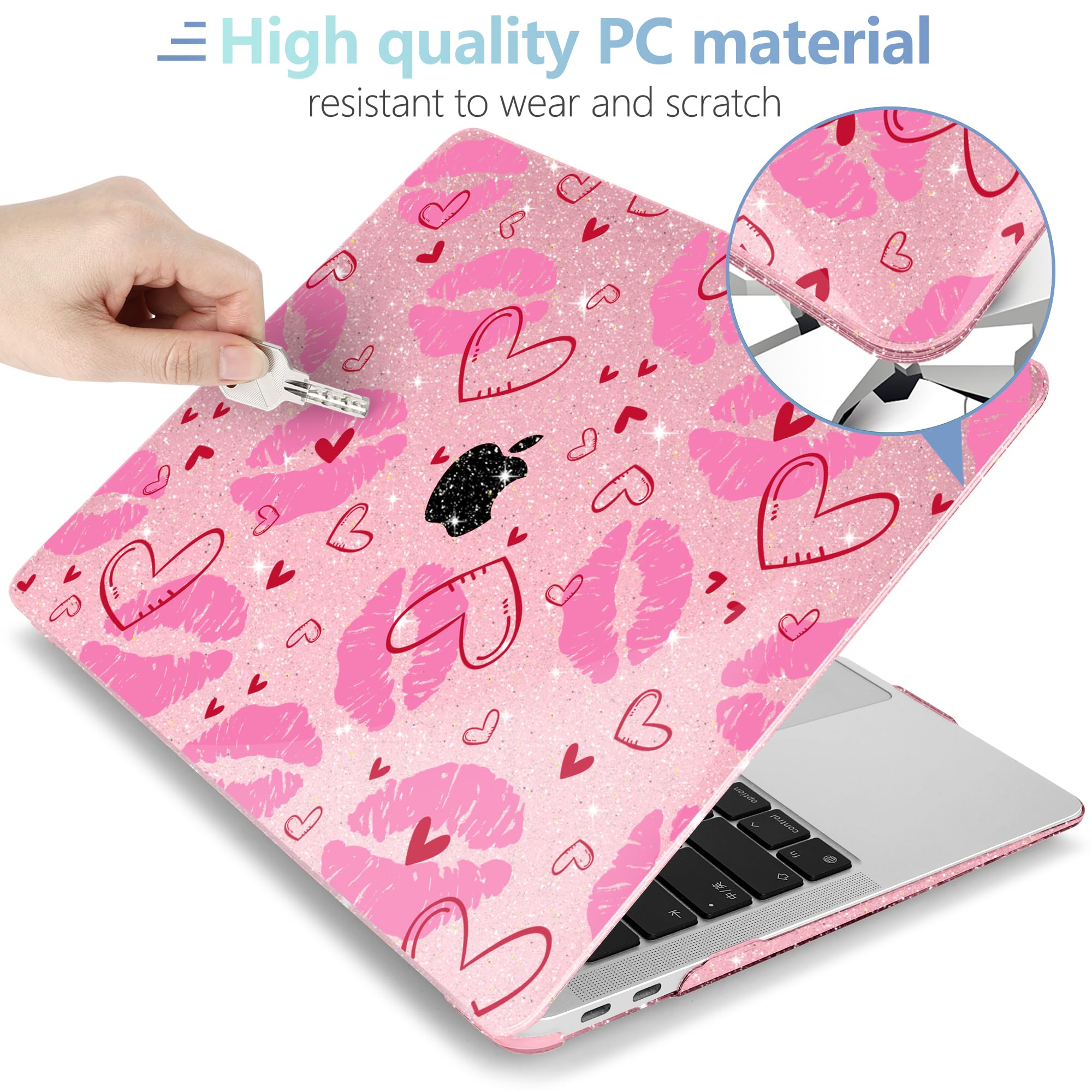 MEEgoodo for MacBook Air 13 inch Case 2021 2020 2019 2018 Released A2337 M1 A2179 A1932 with Touch ID, Plastic Hard Shell & Keyboard Cover Compatible with MacBook Air Case 13.3, Cute Kiss & Love