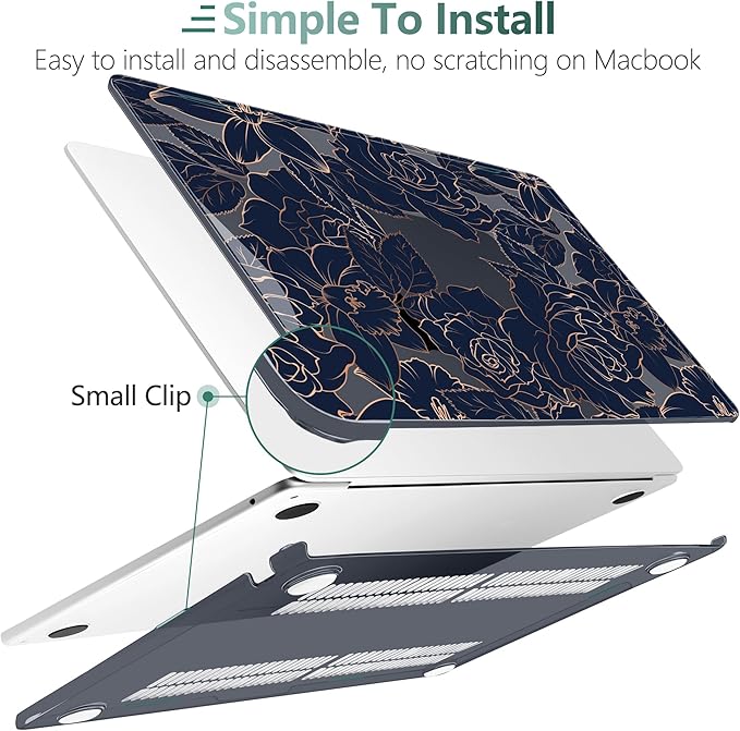 TWOLSKOO for M4 MacBook Air 13.6 inch Case 2025-2022 Release M4 A3240 M3 A3113 M2 A2681, Plastic Hard Shell & Screen Protector & Keyboard Cover & Trackpad Film, Elegant Roses
