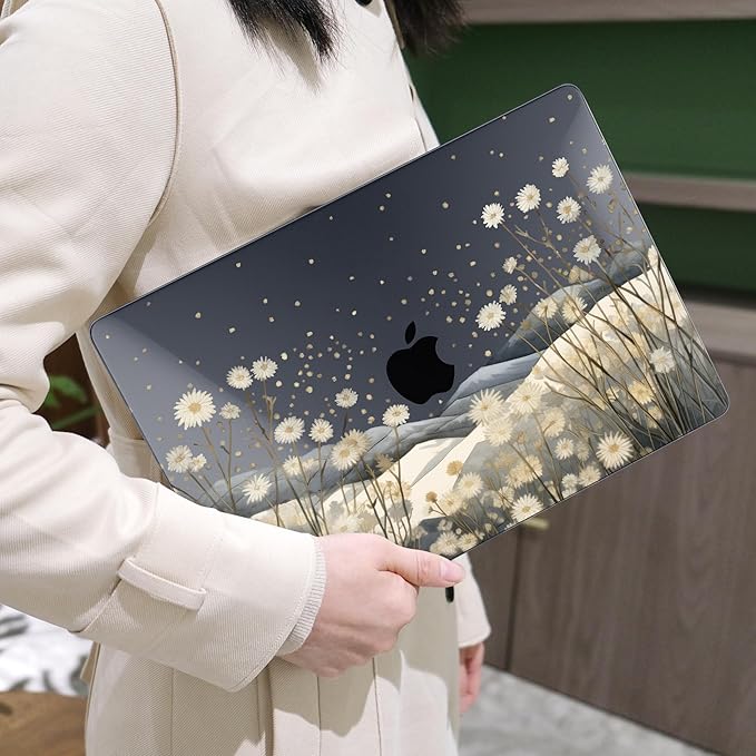 MEEgoodo Case for M4/M3/M2 MacBook Air 13.6 inch Case 2025 2024 2022, Fit Model A3240/A3113/A2681, Laptop Hard Shell with Keyboard Cover Compatible with MacBook Air 13 inch, Starry Wildflowers