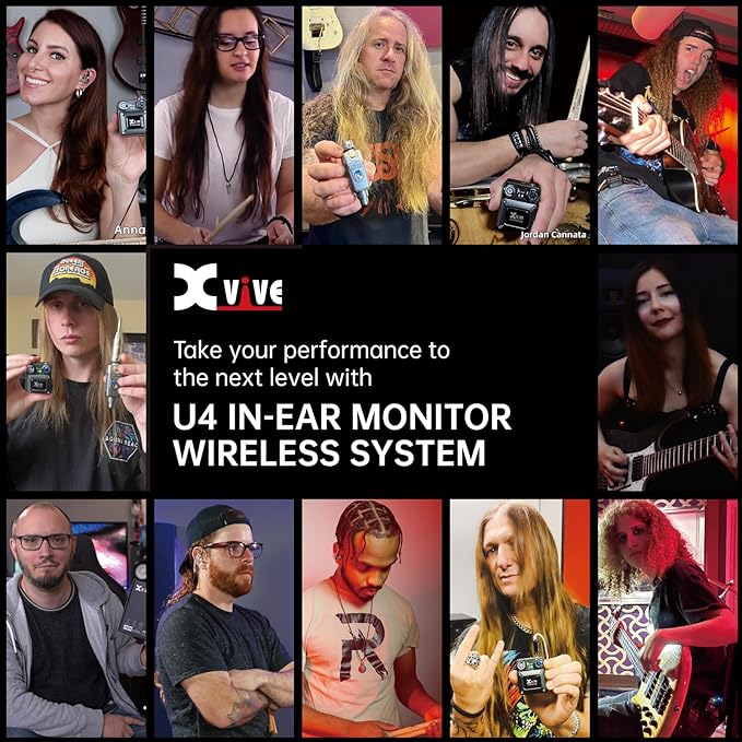 Xvive U4R2 Wireless in-Ear Monitor System Professional IEM System 1 Transmitter and 2 Beltpack Receiver for Studio, Band Rehearsal, Live Performance (U4R2)