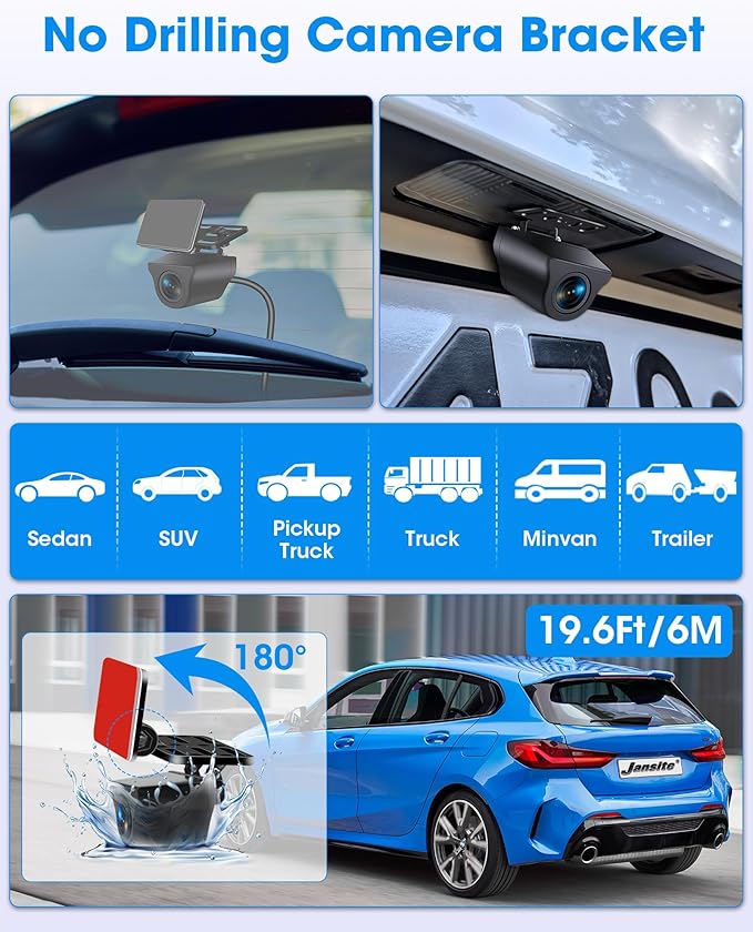 WiFi 4K Rear View Mirror Camera 12" Mirror Dash Cam Front and Rear w 64G TF Card WDR & HDR Night Vision Loop Recording 24H Parking Assistance Rear View Mirror Dash Cam 2160P