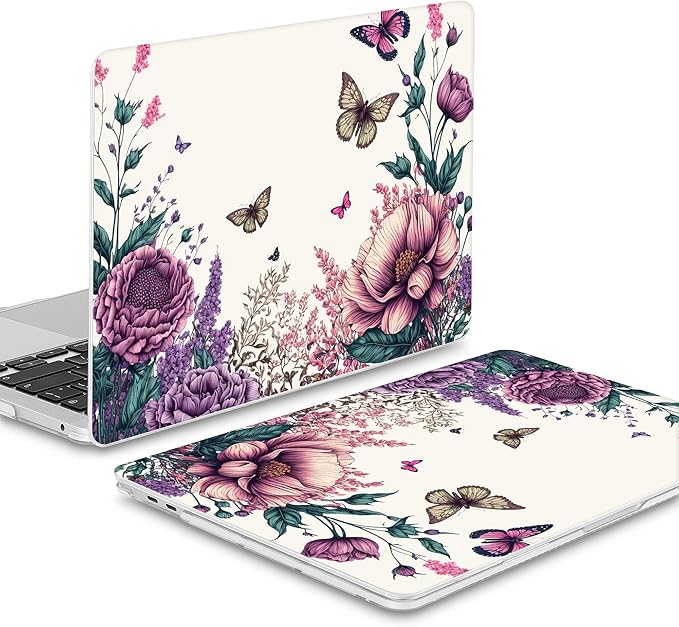 Mektron for MacBook Pro 13-inch Case 2022 2021 2020 Release A2338 M2 M1 A2289 A2251, Printed Plastic Hard Shell Cover for New MacBook Pro 13.3-inch Touch Bar Fits Touch ID, Butterfly Flower C077