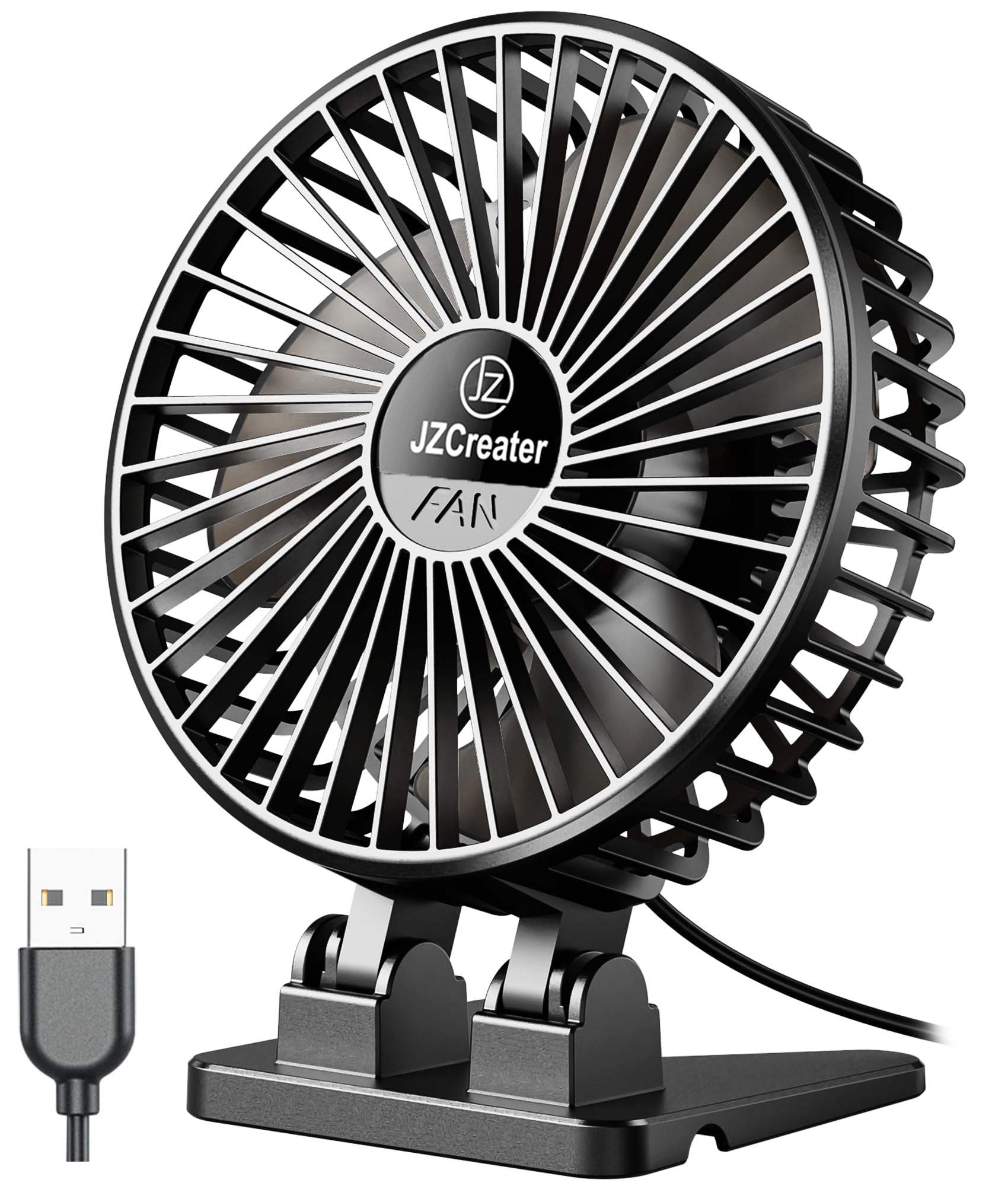 JZCreater USB Desk Fan, Mini Portable, 3 Speeds - Quiet Personal Cooling Fan for Home Desktop Office Travel Bedroom, Deep Black (2Pack)