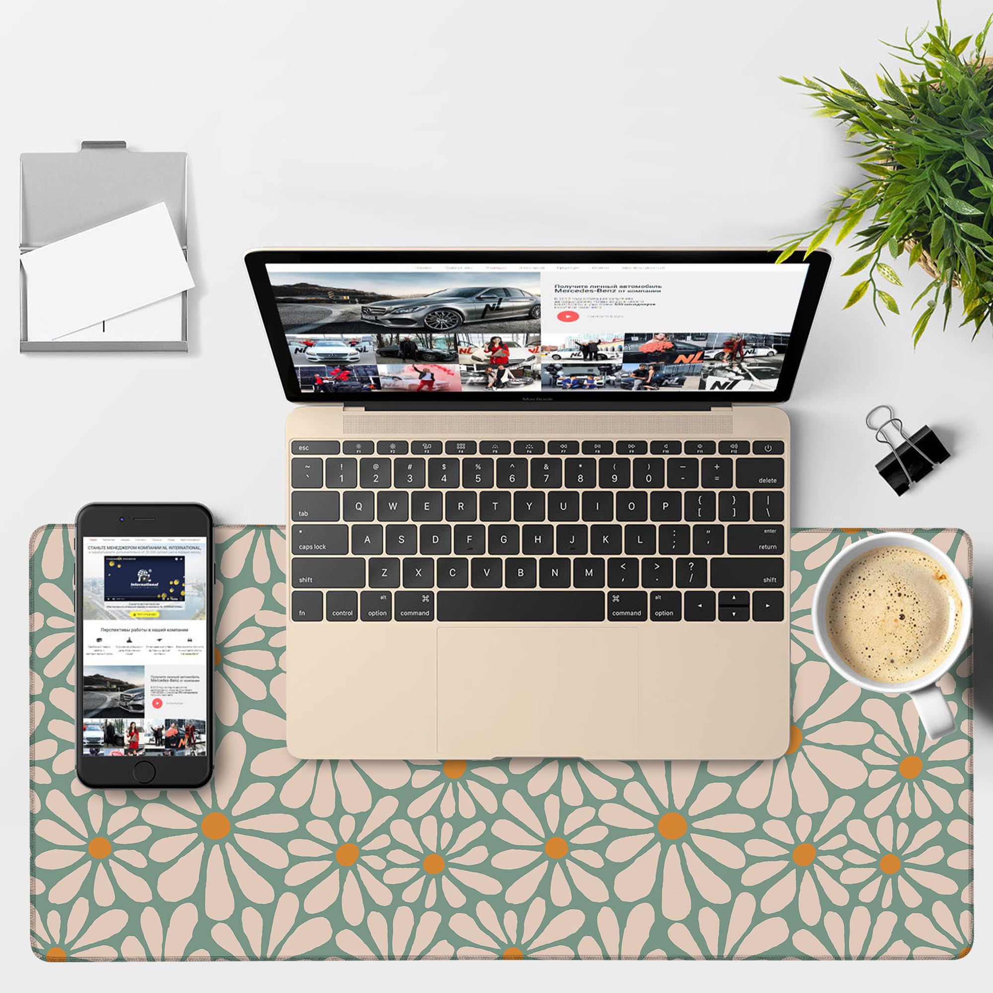 NITAHHHY Retro Daisy Flowers Gaming Mouse Pad 3mm Thick Stitched Edge Waterproof Non-Slip Large Computer Keyboard Mouse Mat,Suitable for Office Entertainment Decorative Desk Pad 35.4 x 15.7 Inches