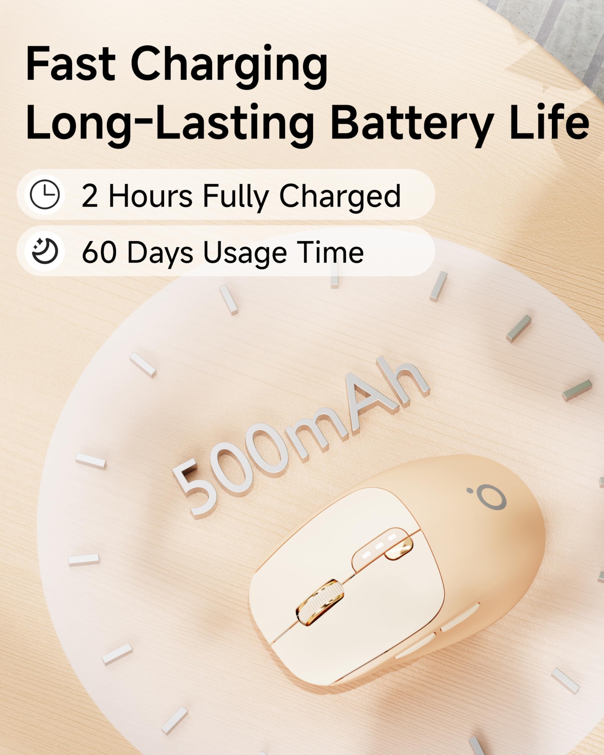 SEUNKWANG Dual-Mode Wireless Mouse with Visible Battery Indicator, Silent Rechargeable Bluetooth & 2.4G Computer Mouse, 1600 DPI, One-Click Desktop Privacy Key, Portable Mice for Laptop/PC/Mac - Pink