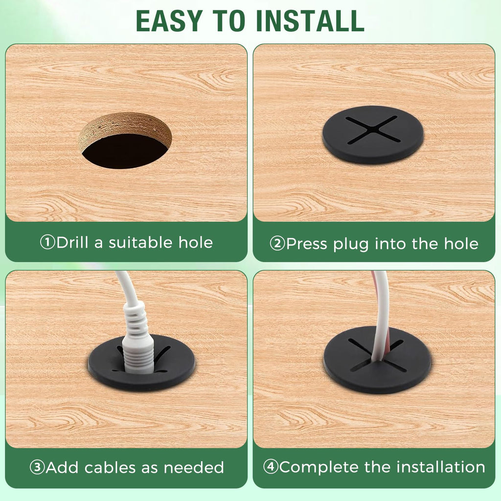 EASYEAH 20Pcs Desk Grommet, 1" (25mm) Black Silicone Cord Hole Cover