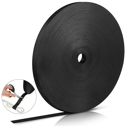 WILLBOND 3/4 Inch x 300ft Fastening Tape Cable Ties Reusable Fastening Nylon Tape Double Side Hook Roll Hook and Loop Straps Wires Cords Management Wire Organizer Straps (Black)