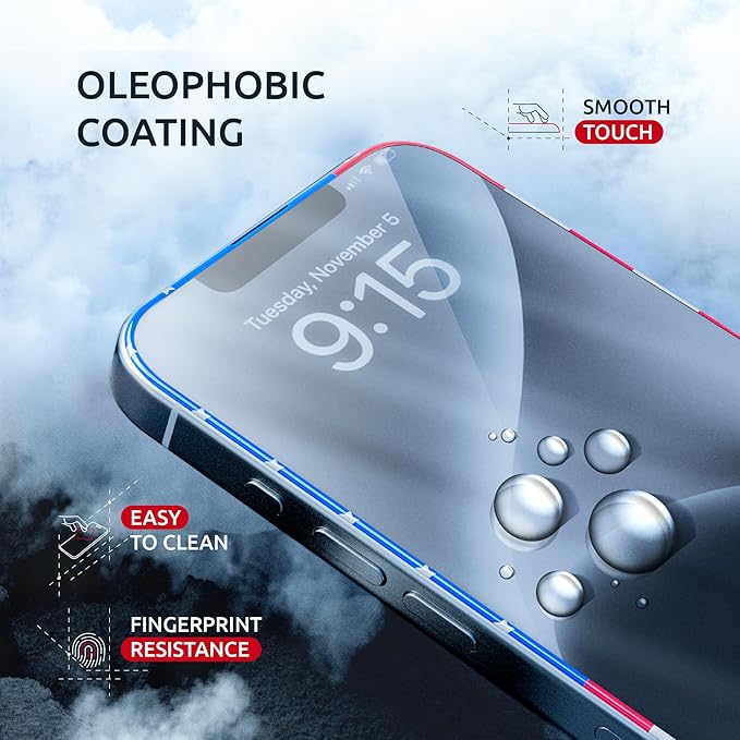 Screen Protector for iPhone 16e/14/13Pro/13-2 Pack (USA Flag Design and Black) - 9H Hardness, Oleophobic Coating, Easy Installation - Tempered Glass Screen Protector for iPhone 14