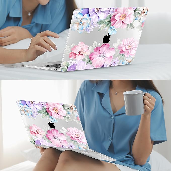 Mektron for MacBook Pro 16 inch Case 2020 2019 Release A2141, Soft Touch Plastic Laptop Case Pro 16-inch with Touch Bar & ID, Illustration Flower