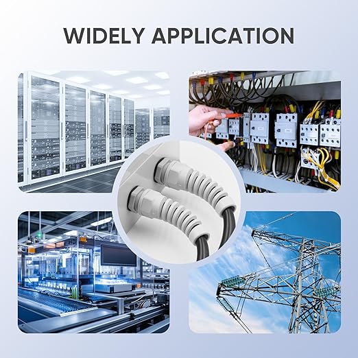 Strain Relief Cord Connector,LISTENJIALE 10Pcs NPT 3/8" Waterproof Cable Gland Flex Spiral Strain Relief Adjustable 5-10mm Cable Connector Nylon Joint with Gaskets(Grey)