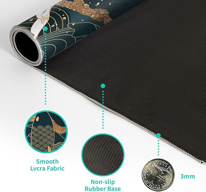 Fish Art Mouse Pad 31.5x11.8 Inch Japanese Gaming Full Desk Mousepad Extended Large Non-Slip Rubber Base Waterproof Big Keyboard Mat with Stitched Edges for Home Gaming and Office