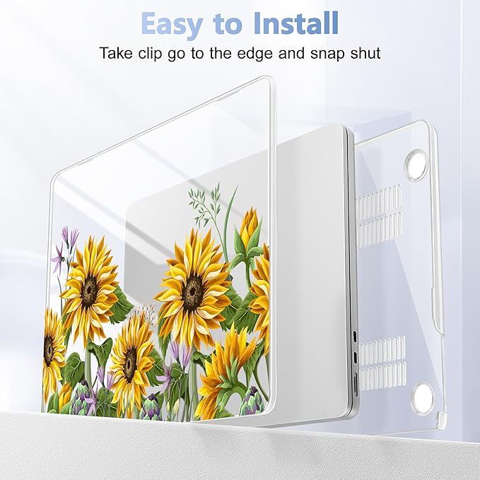 Case for MacBook Air 15 Inch 2025 2024 2023 Release M4 A3241 M3 A3114 M2 A2941, Hard Shell with Screen Protector & Keyboard Cover, Compatible with Touch ID, Sunflowers