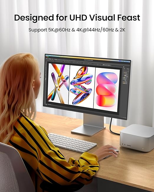 Silkland USB C Monitor Display Cable Right Angle 4FT [5K/4K@60Hz 8K@30Hz], 90 Degree USB C 3.2 Gen 2x2 Video Cable, 20Gbps Data Transfer, 240W Fast PD Compatible for MacBook Pro, iPad, iPhone 16
