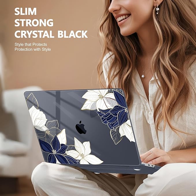 May Chen Case for MacBook Pro 13 inch M2 2023,2022,2021,2020 A2338 M1 A2251 A2289, Plastic Hard Shell Case for MacBook Pro 13" with Touch Bar Fits Touch ID, Elegant Flower
